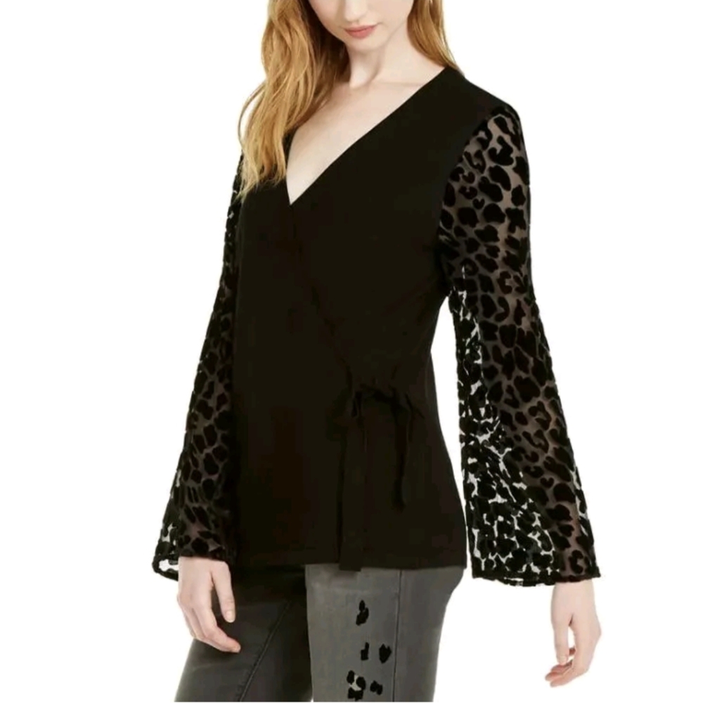 INC Wrap Black Blouse Size Small